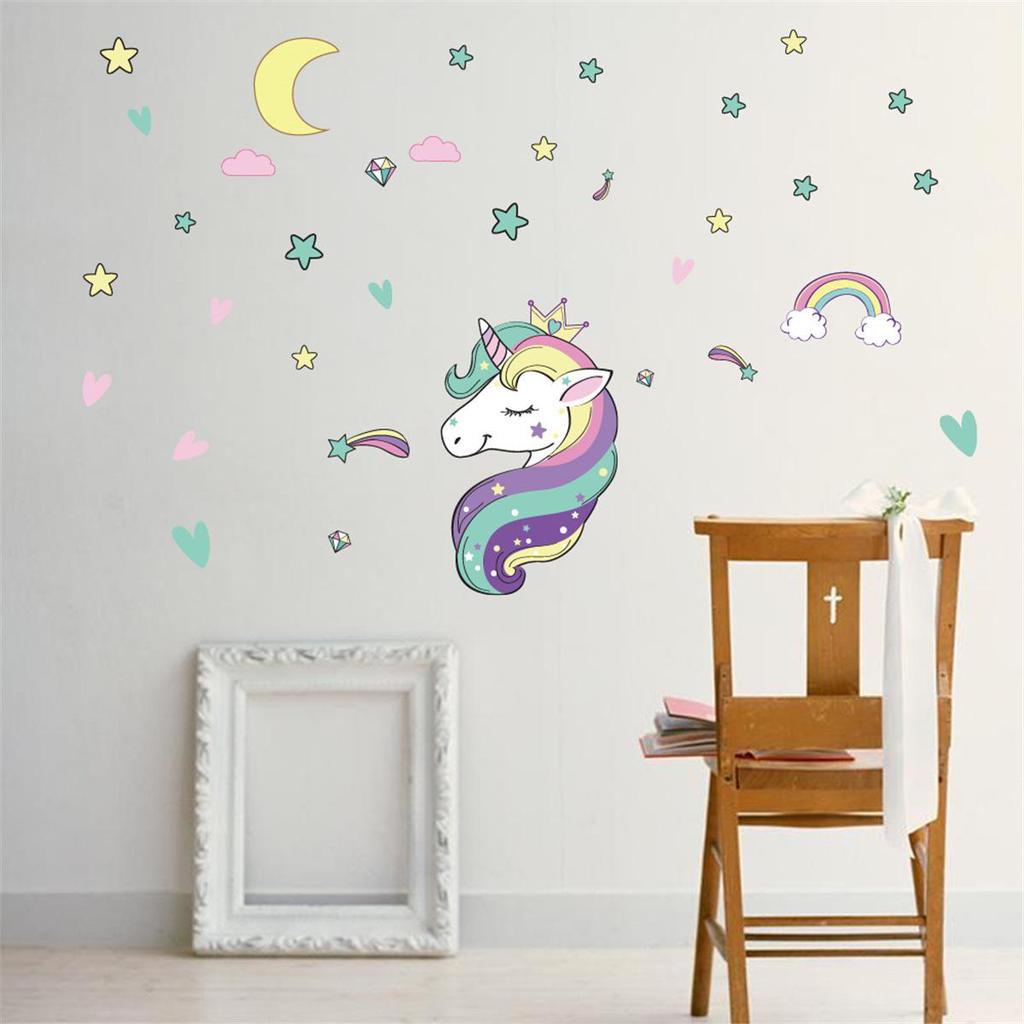 Fairy Unicorn Star Heart Wall Stickers Removable Girls Kids Nursery Room Decor