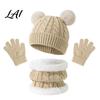 Five Finger Winter Gloves for Toddlers Kids Warm Knit Set Bear Ear Hat Fleece Lined Neck Gaiter & Weather Resistant Thermal Set Full Gloves,