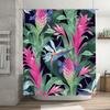 Tropical Floral Print Shower Curtain for Bathroom Decor Waterproof Fabric with Hooks (Green Pink Blue)