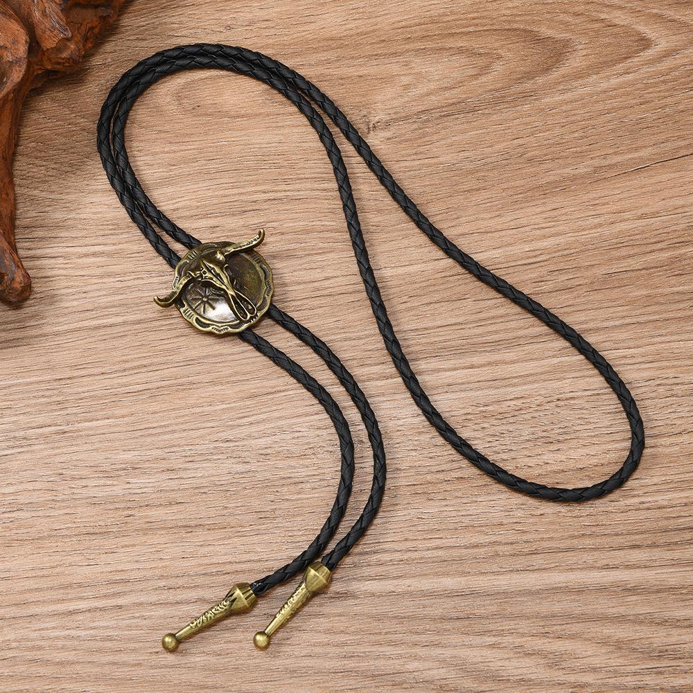 European & American Retro Western Bull Head Bolo Tie Necklace