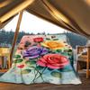 1pc Roses , Floral Outdoor Flannel Blanket Soft All Season Polyester Throw , Perfect for Picnics & Travel , Picnic Accessory