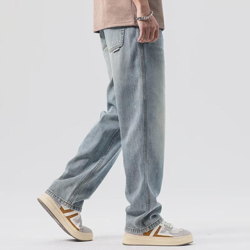 Men's Elastic Loose Straight Wide-Leg Jeans - Large Size Casual Spring/Summer Trendy Pants