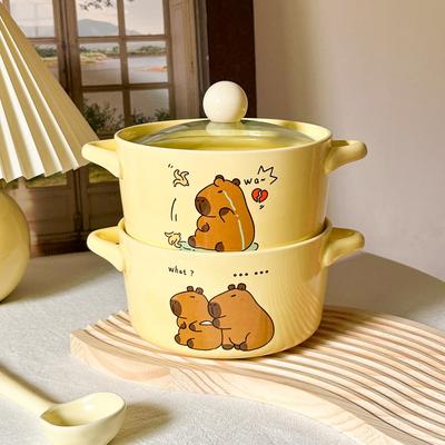Carina Tazza Ceramica per Ramen Istantanei Capibara con Coperchio per Dormitorio Studenti Tazza per Ramen Istantanei Grande Capacità Tazza per Zuppa di Polvere di Lumache