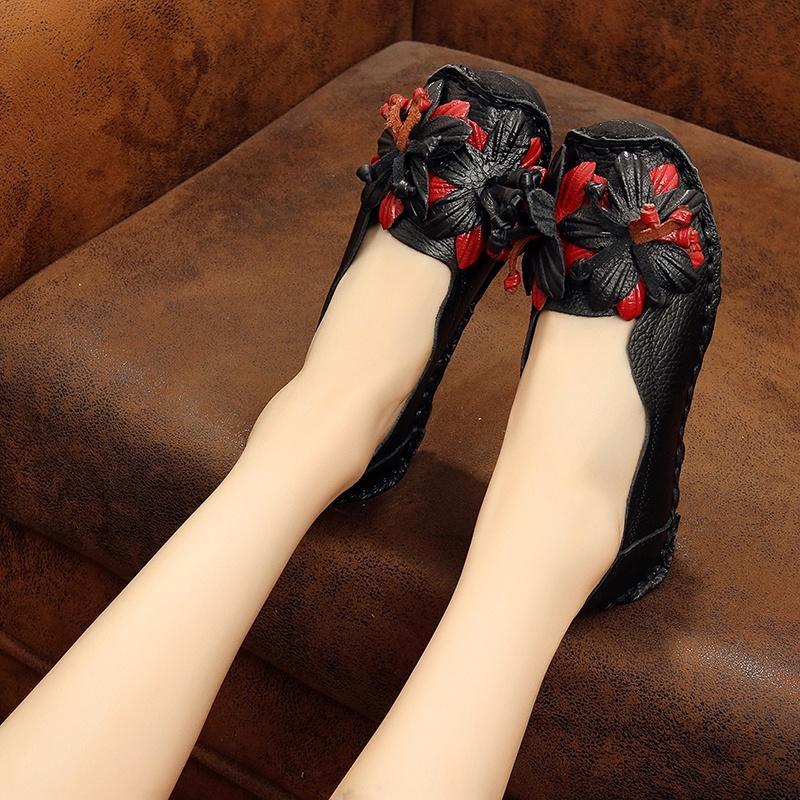 Genuine Leather Handmade Flower Loafers Soft Flat Casual Shoes Autumn Size 35-40