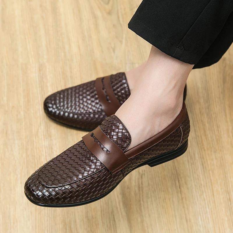 Men Leather Shoes Fashion Brand Luxury Man Men's Shoes Male Slip-on Dress Loafers Classic Shoes for Men cm nero