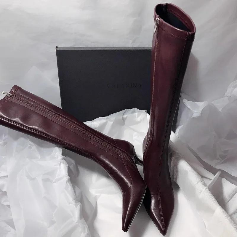 Autumn New Stiletto Fashion Boots Women'S Pointed Toe Side Zipper Anti-Slip Wear-Resistant Tall Single Boots