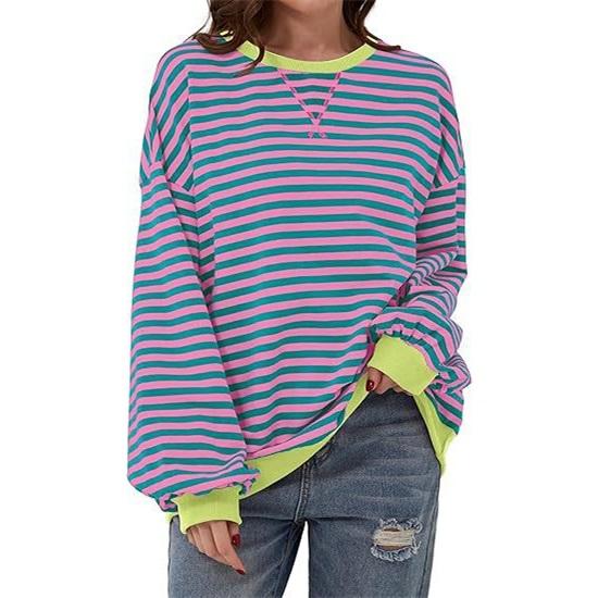 Women's Casual Striped Pattern Round Neck Long Sleeve T-Shirt