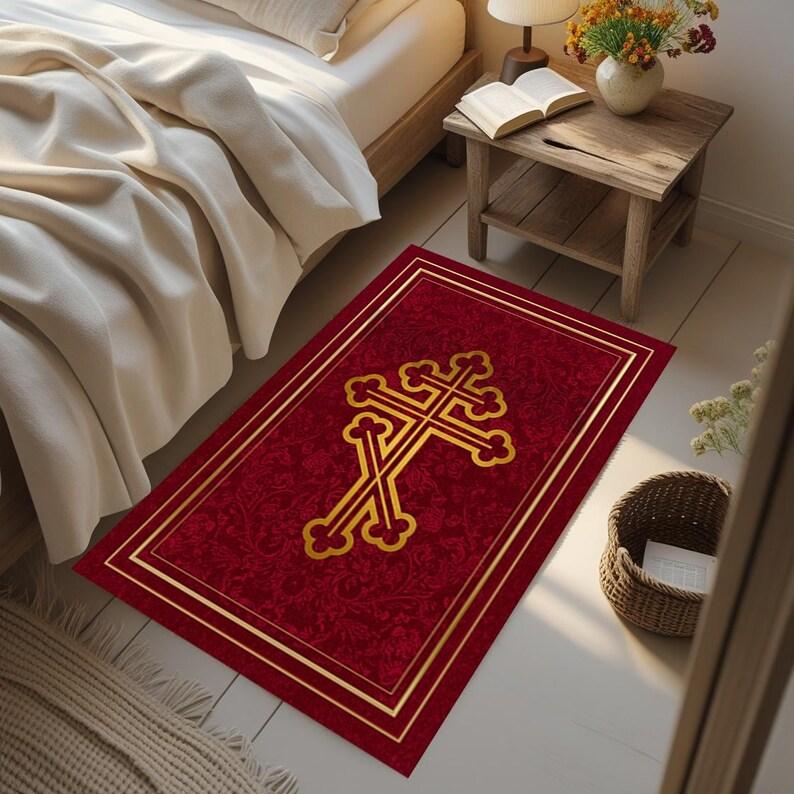 Klassiek Grieks Sleutel Orthodox Kruis Vloerkleed Christelijk Gebedskleed voor Slaapkamer Huisdecoratie Gebiedskleed 40X60cm-Felt