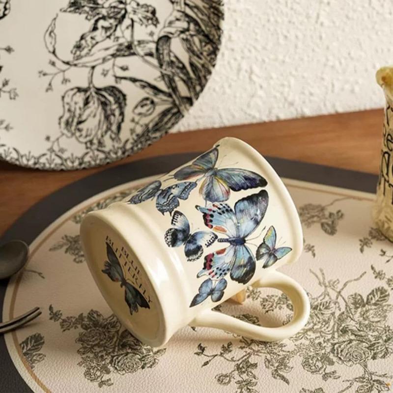 Butterfly Ceramic Coffee Mug Milk Cup Latte Mug,340ML Office Daily Tea Cup with Handle