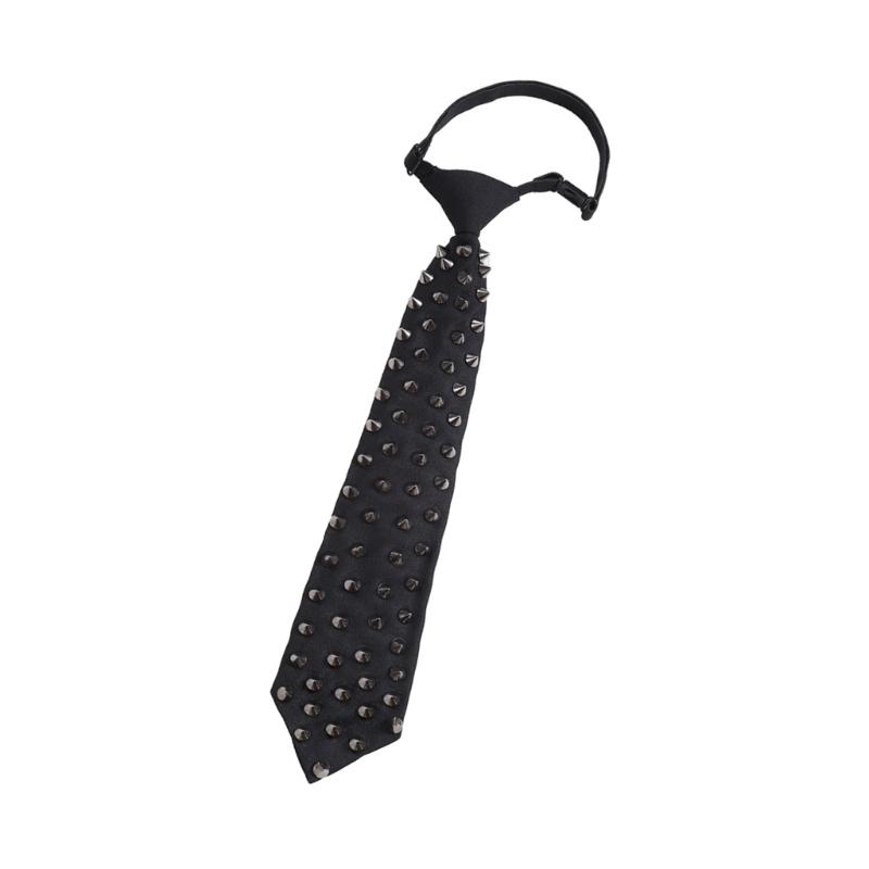 Uniform Black Ties for Senior High School Girl Uniform Pre-tied Preepy Look Adjustable Neck Ties with Metal Rivets
