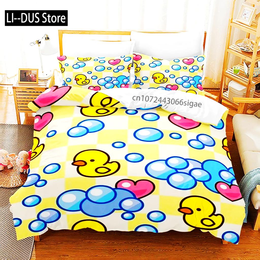 Gelbe Ente Bettwäsche Set Einzelbett Twin Full Queen King Size Kleine Ente Bettset Aldult Jungen Schlafzimmer Bettbezug Sets 3D Druck 015