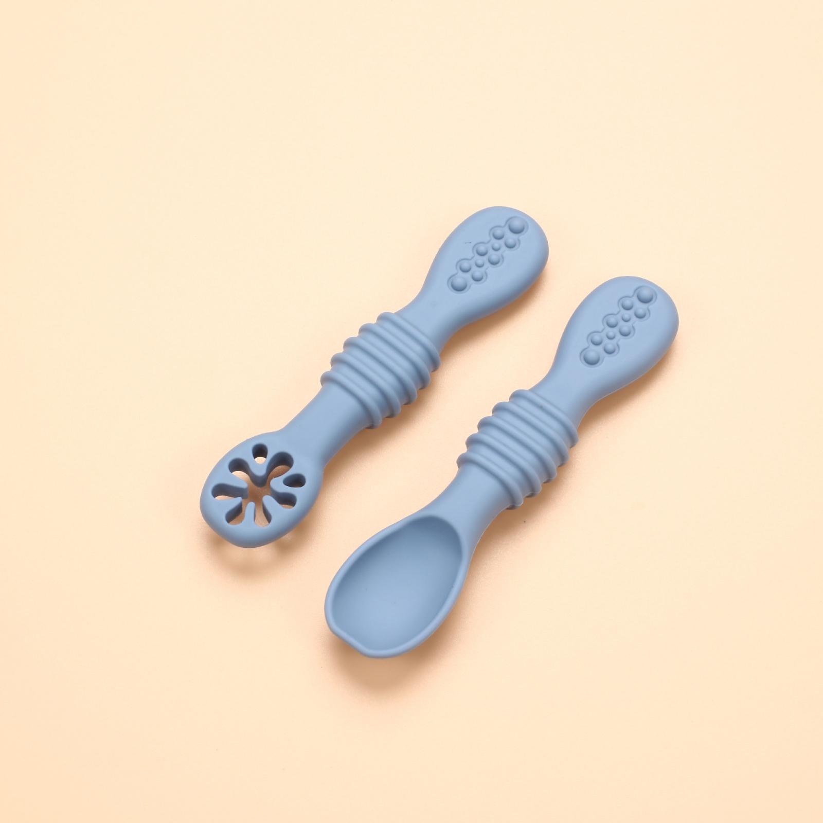 2-Pack Silicone Baby Feeding Spoons - Puree for Infant Self-Feeding, Blue One Size синий