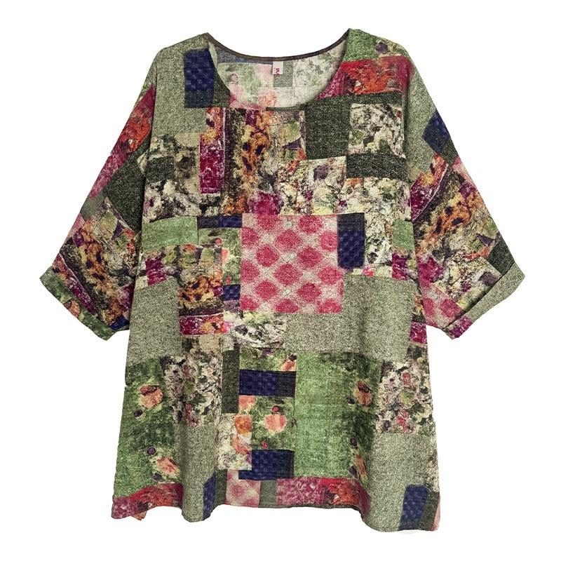 Mânecă scurtă Oversized vintage Floral Casual Tricou largi Topuri Tricou de vară pentru femei