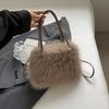 Ultra-Soft faux fur Winter Warm Handbag with Detachable Strap Solid Color Versatile Handbag for Everyday Use, Purse