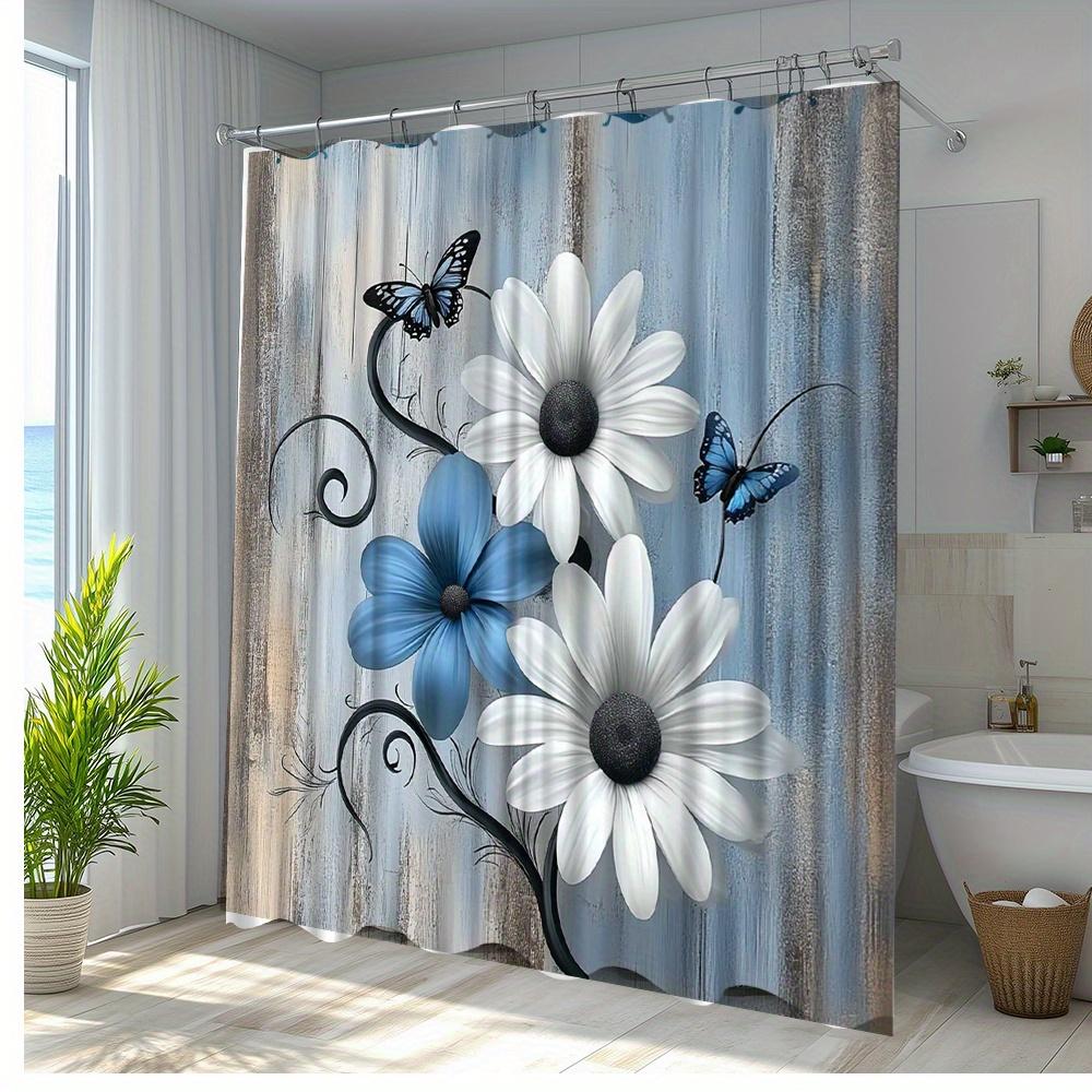

1Pc Butterfly And Flower Shower Curtain With Artistic Design, Polyester Fabric, Bathroom Decor Included, 12 Hooks, W60H190(CM)-1 Pcs