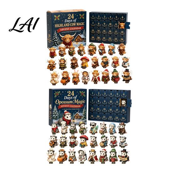 Regalo Ricordo Festivo Unico Calendario dell'Avvento 24 Giorni di Magia Mucca Scozzese Mini Collezioni di Ornamenti Stile Retrò Figure Fattoria Vacanze