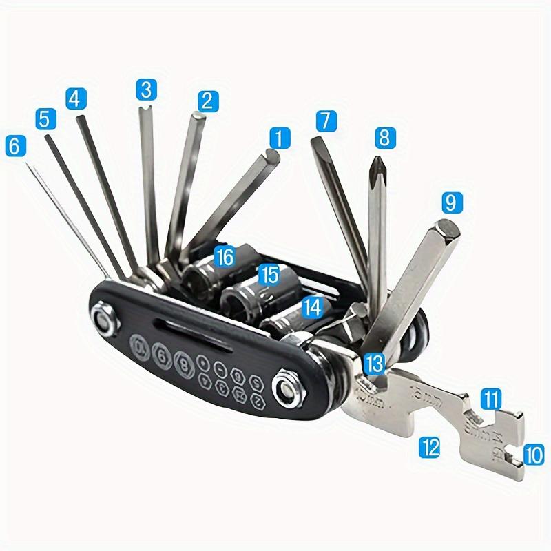 

16-in-1 Bike Repair Tool Kit, Multifunctional Folding Cycling Tools, Durable Carbon Steel Bicycle Maintenance Set for Road MTB 16 in 1 чёрный