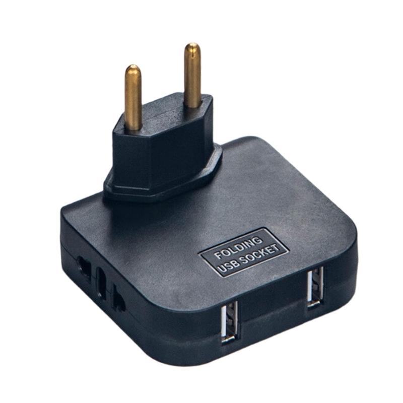 4.8mm EU Rotatable Power Socket Expander with 2 Plugs and 2 USB Charging Port for Travel Charging