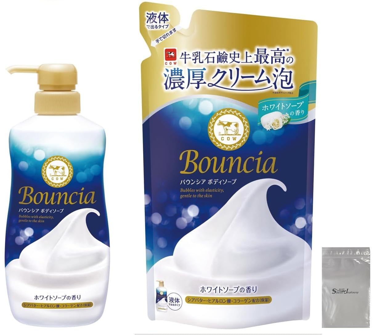Bouncia Body Soap, White Soap Scent, 360 ml bottle and 360 ml refill, with logo pouch.