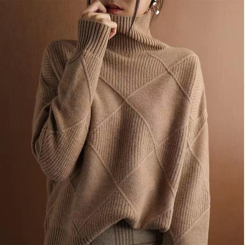 Chic High-Neck 3D Diamond Knitwear for Women - Spring/Autumn 2026 Design