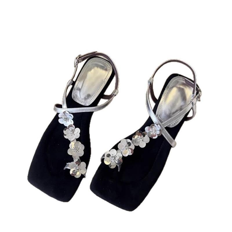 Square-toed Shoes Toe Shoes Women's One-piece Sandals with Wedge Heels