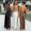 Women Jumpsuit Spaghetti Straps Side High Split Slim Fit Sexy Backless Lace Up
