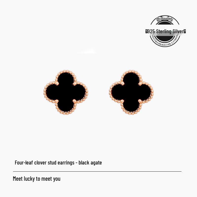 Mini náušnice puzety z mincovního stříbra S925 s jetelem a motýlkem s akcenty achátu a mušle pro ženy