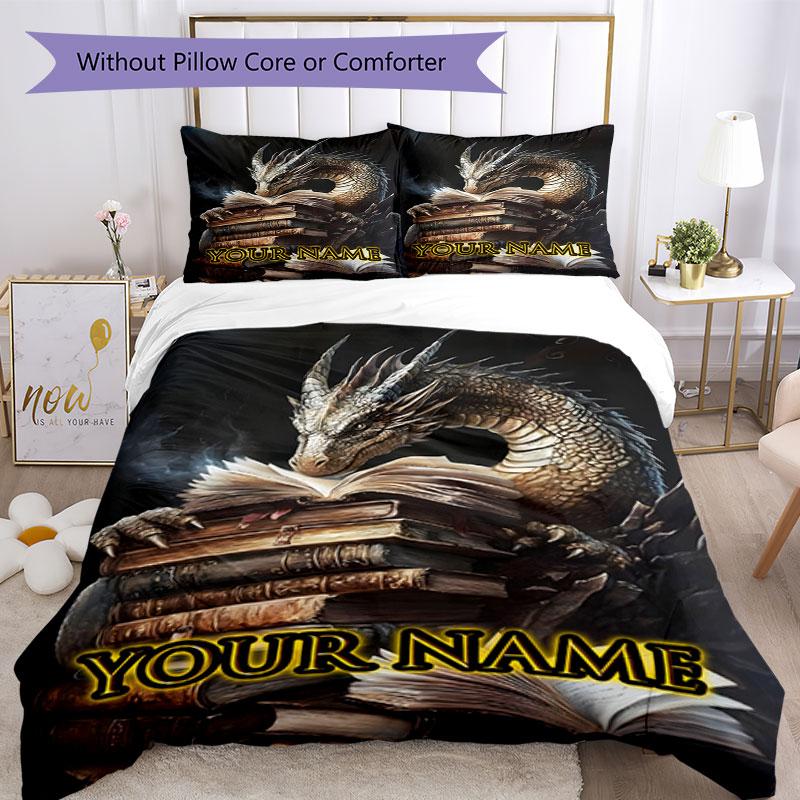 3PC Custom Name Dragon's Wisdom Bedding Set Duvet Cover Closure Includes 1 Duvet Cover & 2 Pillowcases for Bedroom