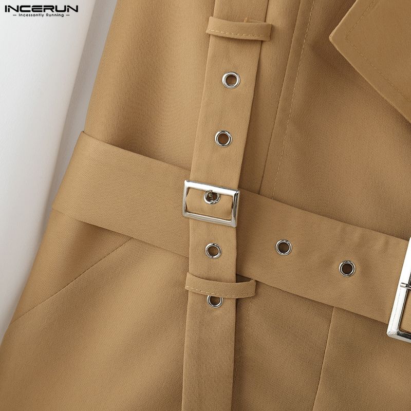 INCERUN Men Lapel Neck Patchwork Hit Color Long Sleeve Casual Shirts Tops