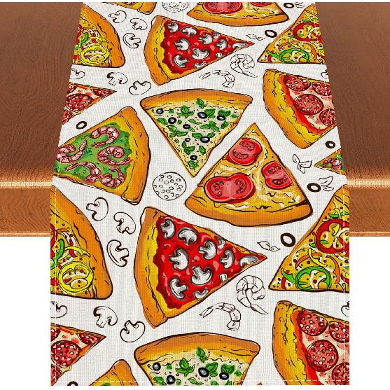 Rvsticty Linen Pizza Table Runner Pizza Planet Tablecloth Pizza Birthday Party Decorations and Supplies for Home Kitchen Table-13×72