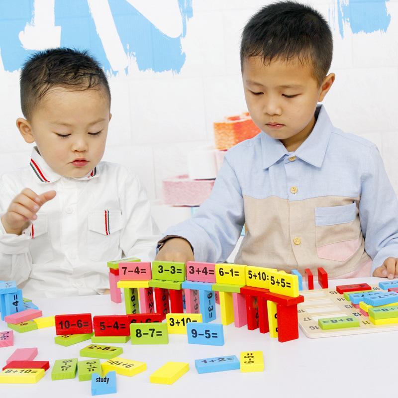 Children's Wooden Educational Marble & Dominoes Set with Number Calculation & Building Blocks
