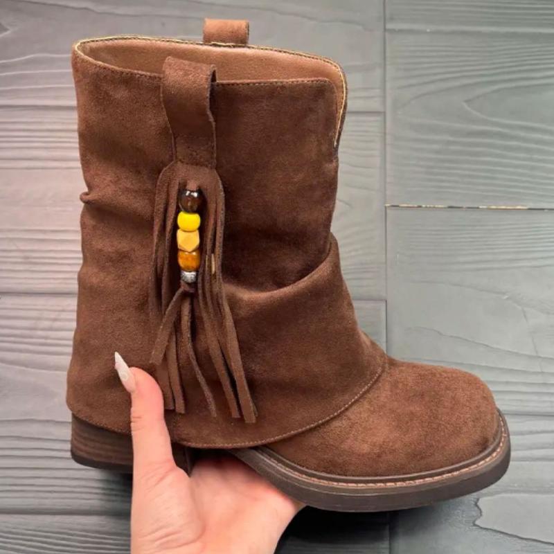 

Women s Ankle Boots Fashion High Heels Suede Beaded Shoes Designer Pumps Chelsea Boots New Elegant Chunky Dress Mujer Botas 39