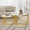 Sofa Side Table Modular Coffee Set, Marble Look, Golden Metal Frame, Round Tea Tables in Two Sizes, Nesting Table, Set of 2