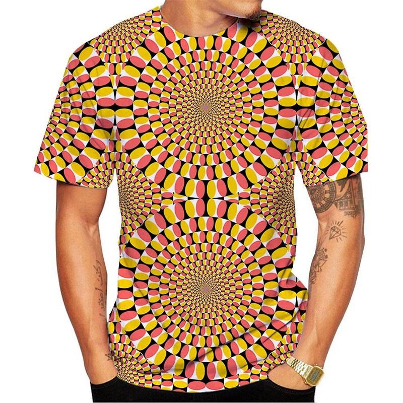 Muster T-Shirt mit optischer Illusion für Herren Bunte 3D-gedruckte T-Shirts Sommer Casual Kurzarm Locker sitzende T-Shirts Unisex Rundhals-Tops