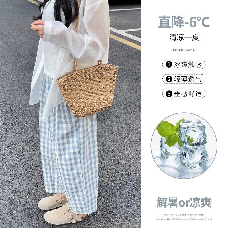 Grandma Pants Women's Summer New High-waisted Thin Straight Casual Small Nine-point Harlan Plaid Pants