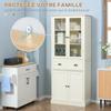 Sideboard Kitchen Storage Unit Kitchen Cabinet 4 Doors Including 2 Glass Doors and 1 Drawer Height 182.5 cm with Adjustable Shelves - Beige