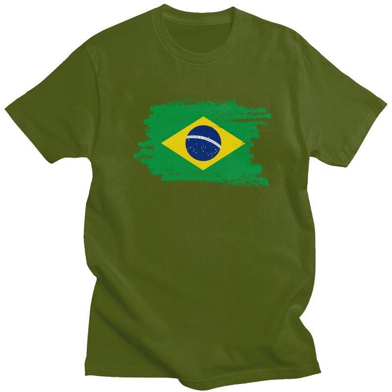 Custom Flag Of Brazil T Shirts Men ShortSleeve Brazilian Proud Tshirt Streetwear Tee Tops Pure Cotton Slim Fit Tshirt Merch