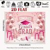 2D Pink Congrats Grad Graduation Party Backdrop 2D Glitter Pink Graduation Photo Booth Background