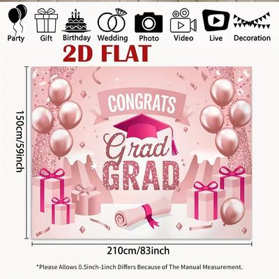 2D Rosa Herzlichen Glückwunsch Absolvent Abschlussfeier Hintergrund 2D Glitzer Rosa Abschluss Foto Booth Hintergrund