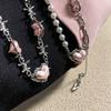 Hot Sale Pink Heart-Shaped Bead Pendant Necklace Trend Splice Imitation Pearl Beading Spicy Girl Clavicle Chain Y2K Jewelry Gift