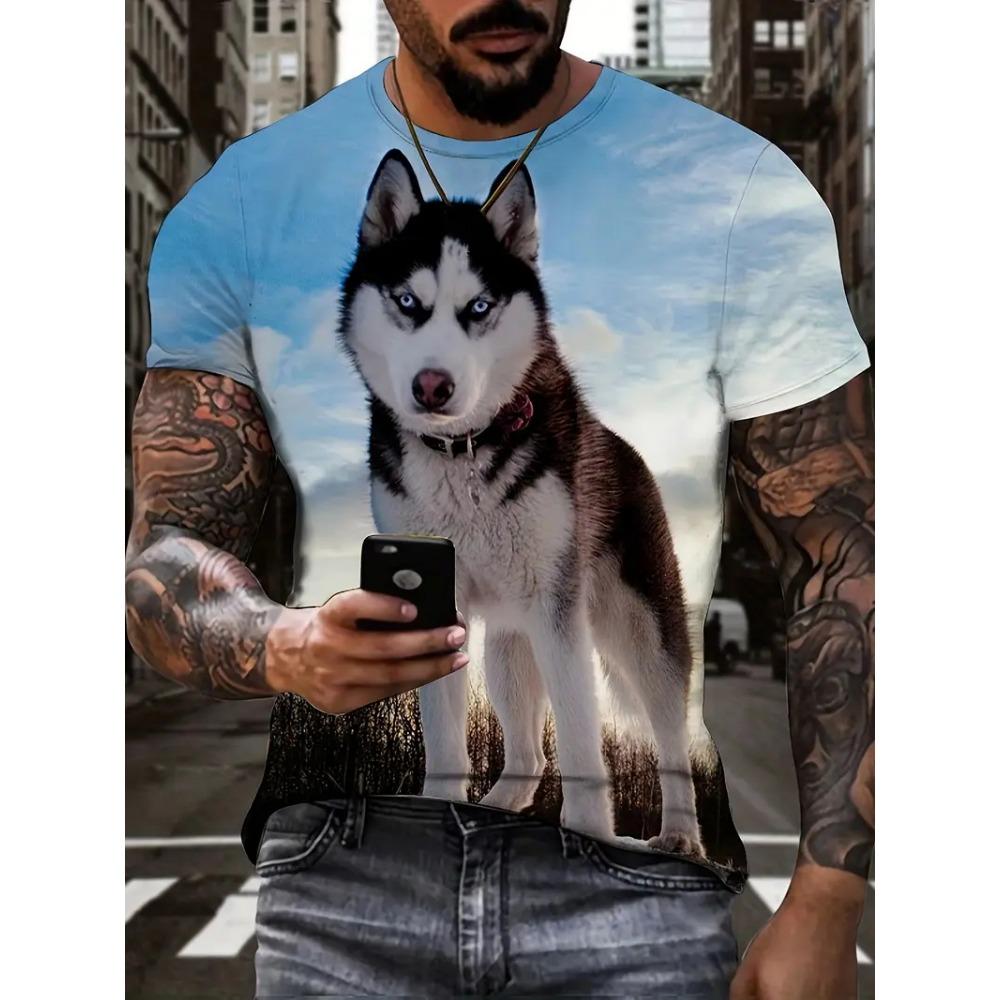 Men's casual Husky patterned printed T-shirt