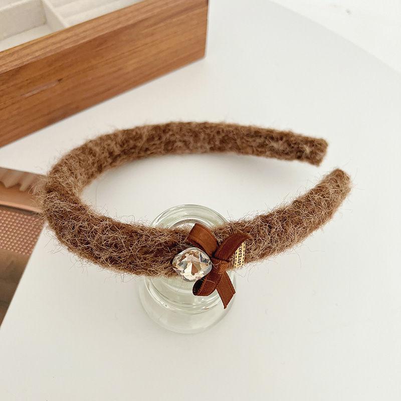 Rhinestone Metal Letter Headband Wool Headdress Vintage Bow Hair Accessories