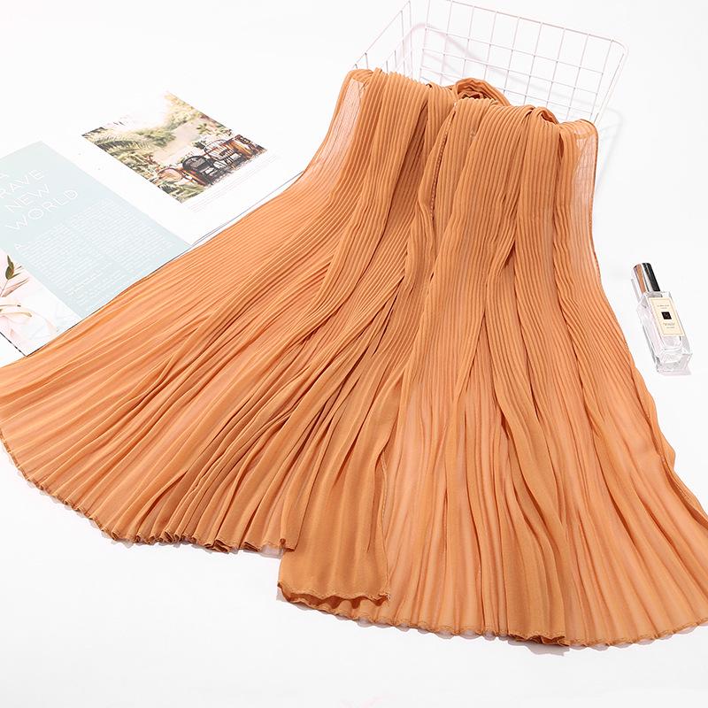 Big Size Pearl Chiffon Scarf Solid Color Pleated Stripe Headwear Scarves Women Muslim Hijab Head Wrap Plain Travel Shawls