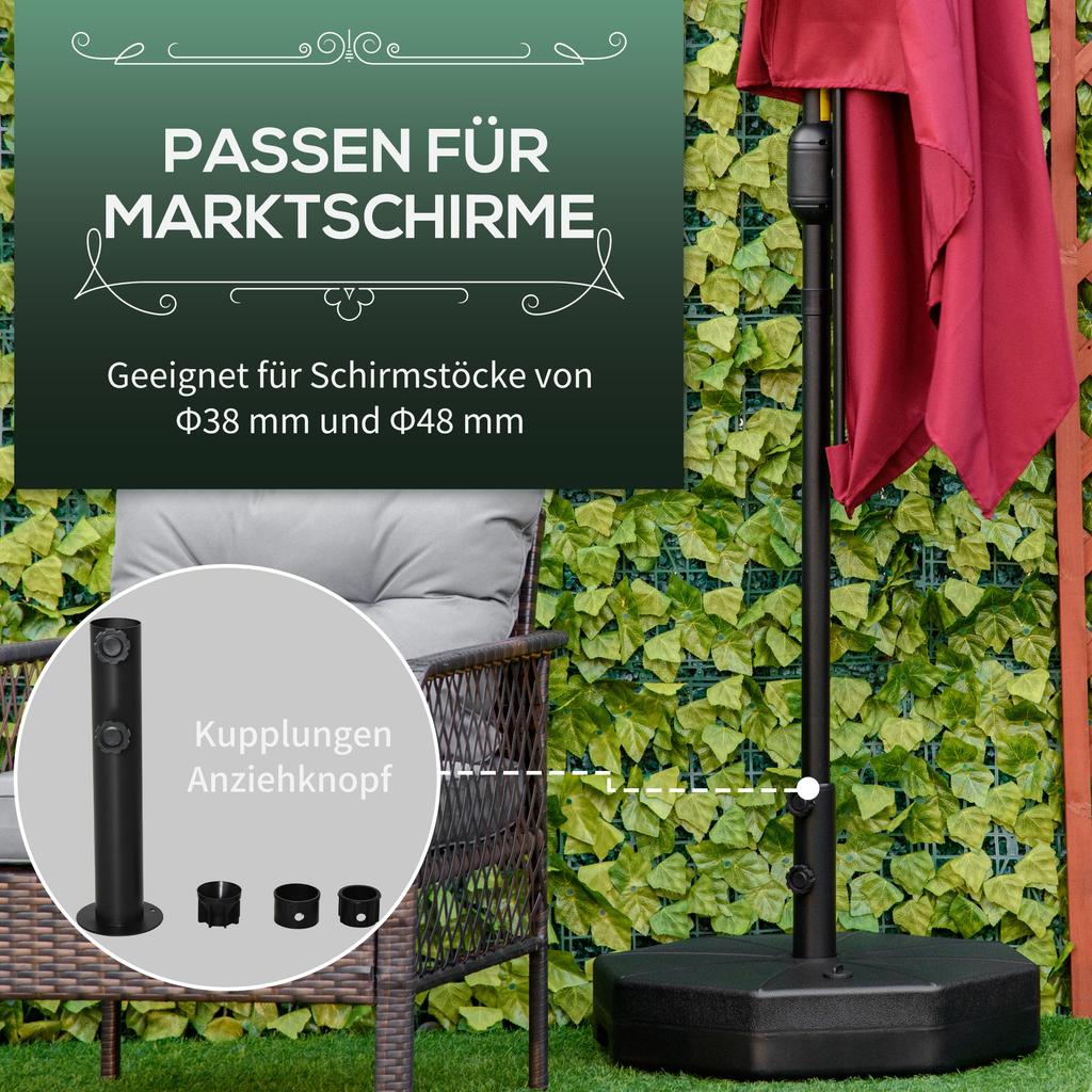 Schwarzer Sonnenschirmständer, achteckiger Sonnenschirmständer, Sonnenschirmhalter, Ständer für Sonnenschirme mit 38/48 mm Rohrdurchmesser, für Balkon, Terrasse, Garten