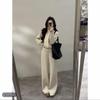 Women's Fleece-Lined Two-Piece Sports Suit - Thickened Stand Collar Cardigan & Wide-Leg Pants for Autumn & Winter