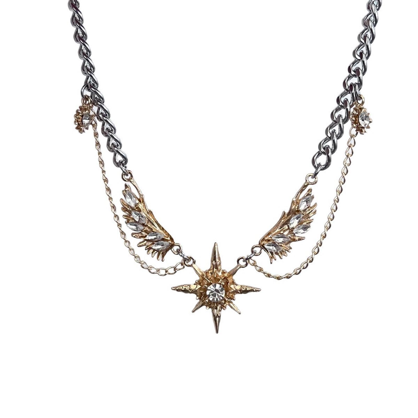 

Star Wing Necklace With Sparkling Alloy Accent Comfortable Unisex Neck Jewelry For Casual or Formal Event