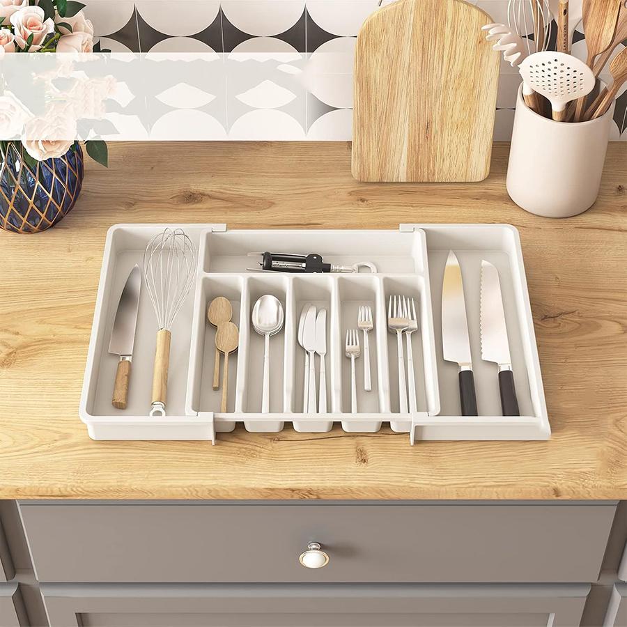 

Expandable Cutlery Drawer Organizer, Adjustable Kitchen Utensil Tray Set, Compartment Flatware Storage Divider