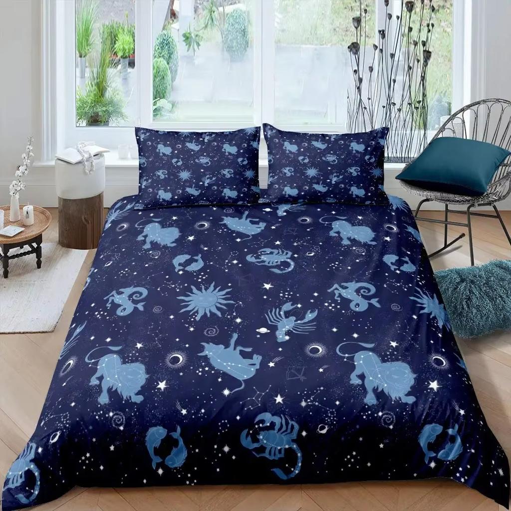 Sun and Moon Duvet Cover Set Twelve Constellations Bedding Set Boys Girls Astrology Comforter Covers Queen Quilt Covers 2/3 Pcs