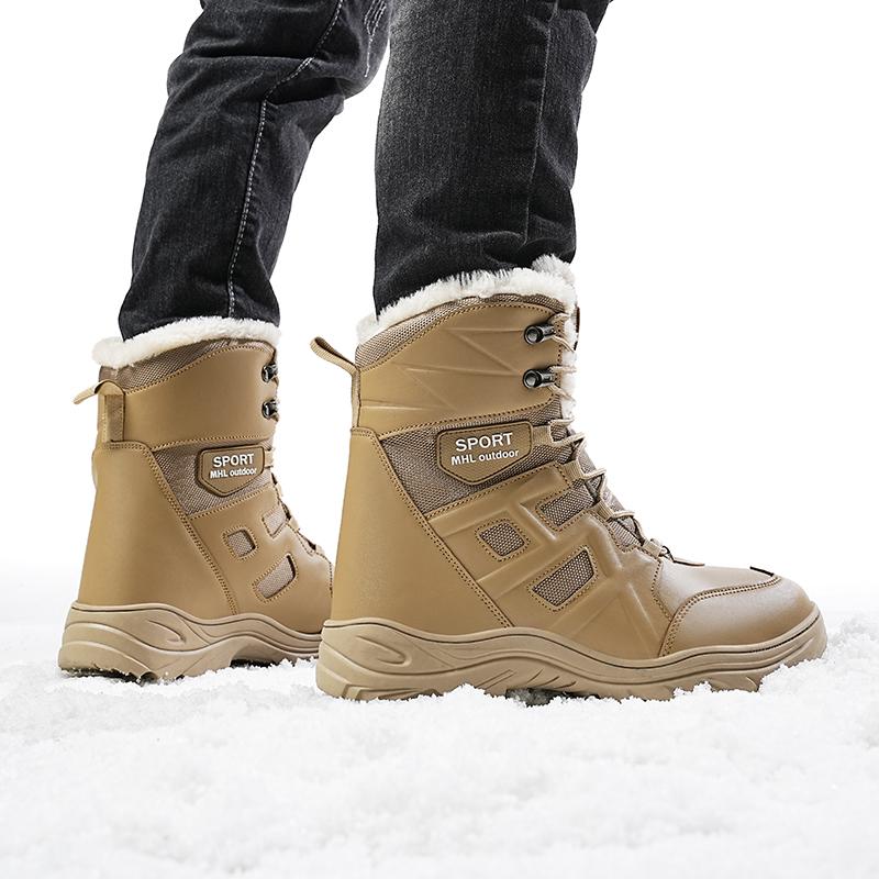 Winter Schneestiefel Herren Plüsch Schnürung Warm Rutschfest Abriebfest Hoher Schaft Kampfstiefel Herren Weiche Bequeme Wanderschuhe Herren