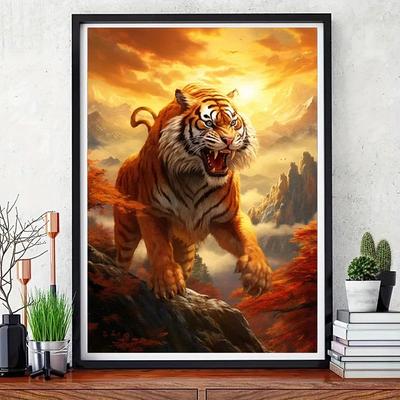 Pintura de Diamantes 5D DIY sin Marco, El Rey de la Selva Patrón Tigre Mosaico de Pedrería Kit de Pintura de Diamantes, Kit de Pinturas de Diamantes